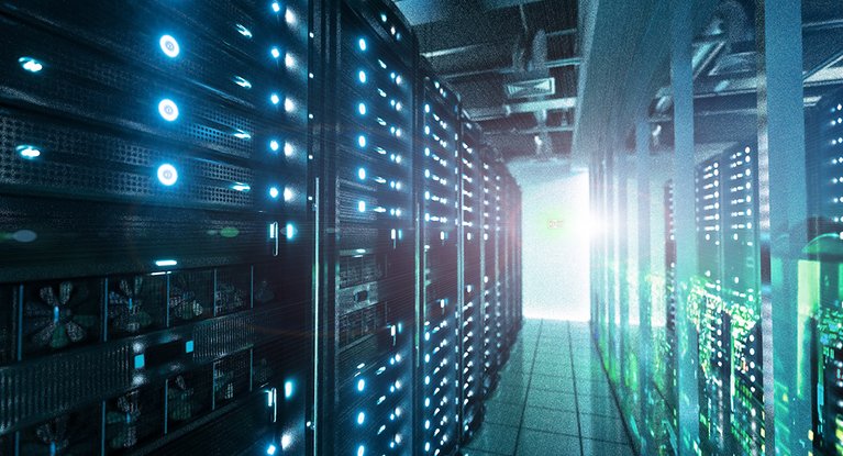 View through the corridor of a server room