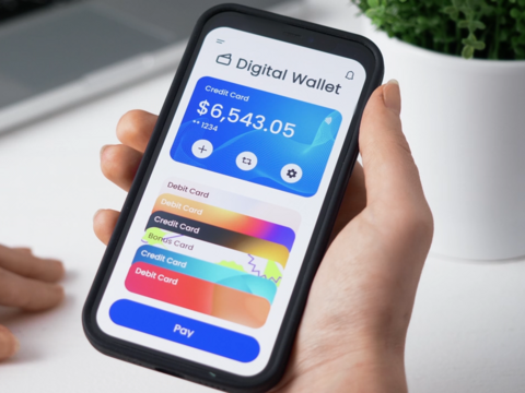 Executing online payment with a credit card via digital wallet on the smartphone.